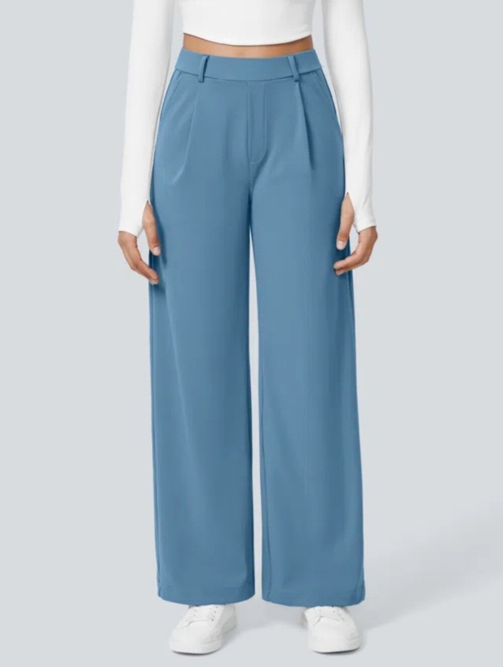 HALARA Wide-Leg High-Rise Pants in Dusty Blue-Size M - Picture 1 of 9